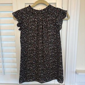 LOFT Black Floral Ruffle Top